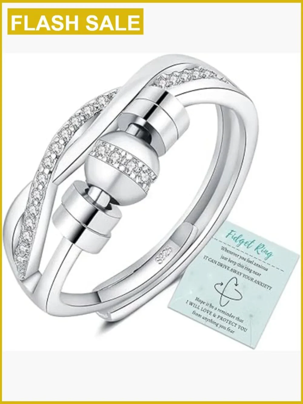 Adjustable Sterling Silver Fidget Spinner Ring for Anxiety Relief